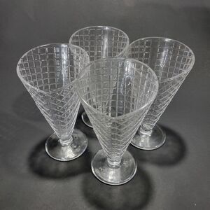 Rocco Bormioli Waffle Cone Ice Cream Clear Glass 6.5" Tall Set of 4